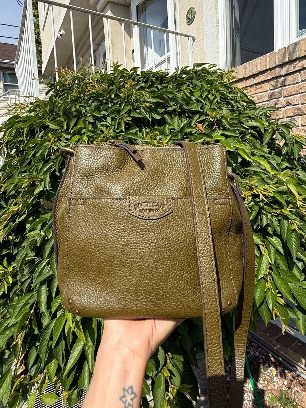 American Leather Co Luca Triple Entry Crossbody Bag Olive Green Pebbled Leather
